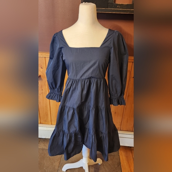 Madewell Poplin Lizzie Dress Square Neck in Twilight Size 00 - Picture 3 of 11